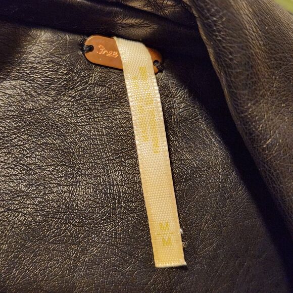 Free People Black Drapey *Washable* Vegan Leather Moto Jacket (No Hood) Sz M - Picture 9 of 14